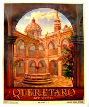 1950 original vintage art deco Queretaro Mexico travel poster